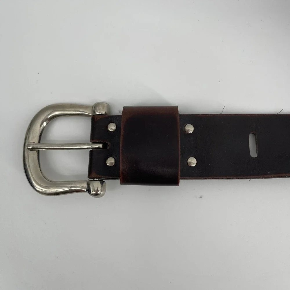 Vintage Dark Brown Bonded Leather Belt 32 Horseshoe Buckle Made in USA